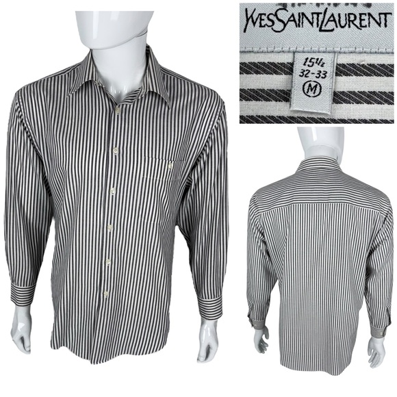 Yves Saint Laurent YSL Men 15.5 32-33 Shirt Long Sleeve Dress Button White Black - Picture 1 of 11